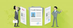 Credit istory bad and good. Credit score, credit report, credit rating, bank credit, finance score, business loan or debt, excellent budget, banking report, rating mortgage illustration