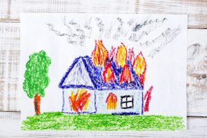 colorful drawing: burning house