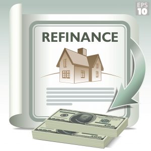 Refinance and get cash out. A document with dollar bills being granted as a result of refinancing a home.
