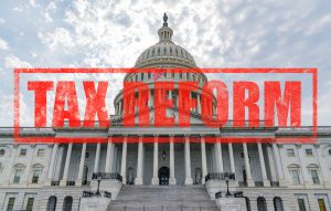 United States Capitol Building in Washington, DC with Tax Reform stamp effect