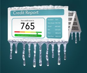 credit-freeze-or-freeze-on-your-credit-report-is-represented-with-illustration-id1064789536
